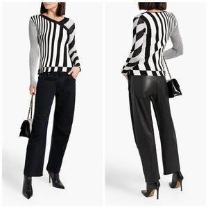 Diane von Furstenberg DVF Fila Striped Knitted Sweater Black & White Size Medium